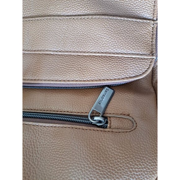 Samsonite Backpack Business Laptop Holder Brown Pebbled Leather Multiple Zipper - Picture 3 of 16